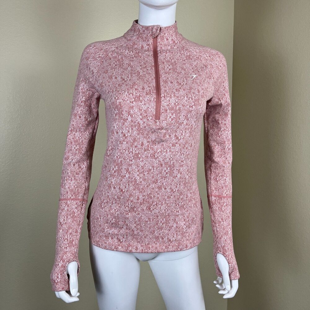Gymshark Women's Size S Pink Fleur Texture 1/2 Zip Pullover Sweater Athletic Gym - Picture 4 of 16